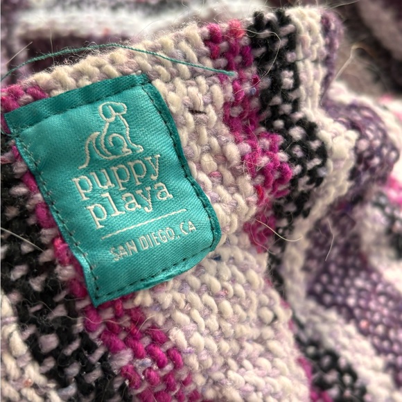 DOG Hooded Knit poncho in Purple & Pink Stripes - Picture 5 of 9